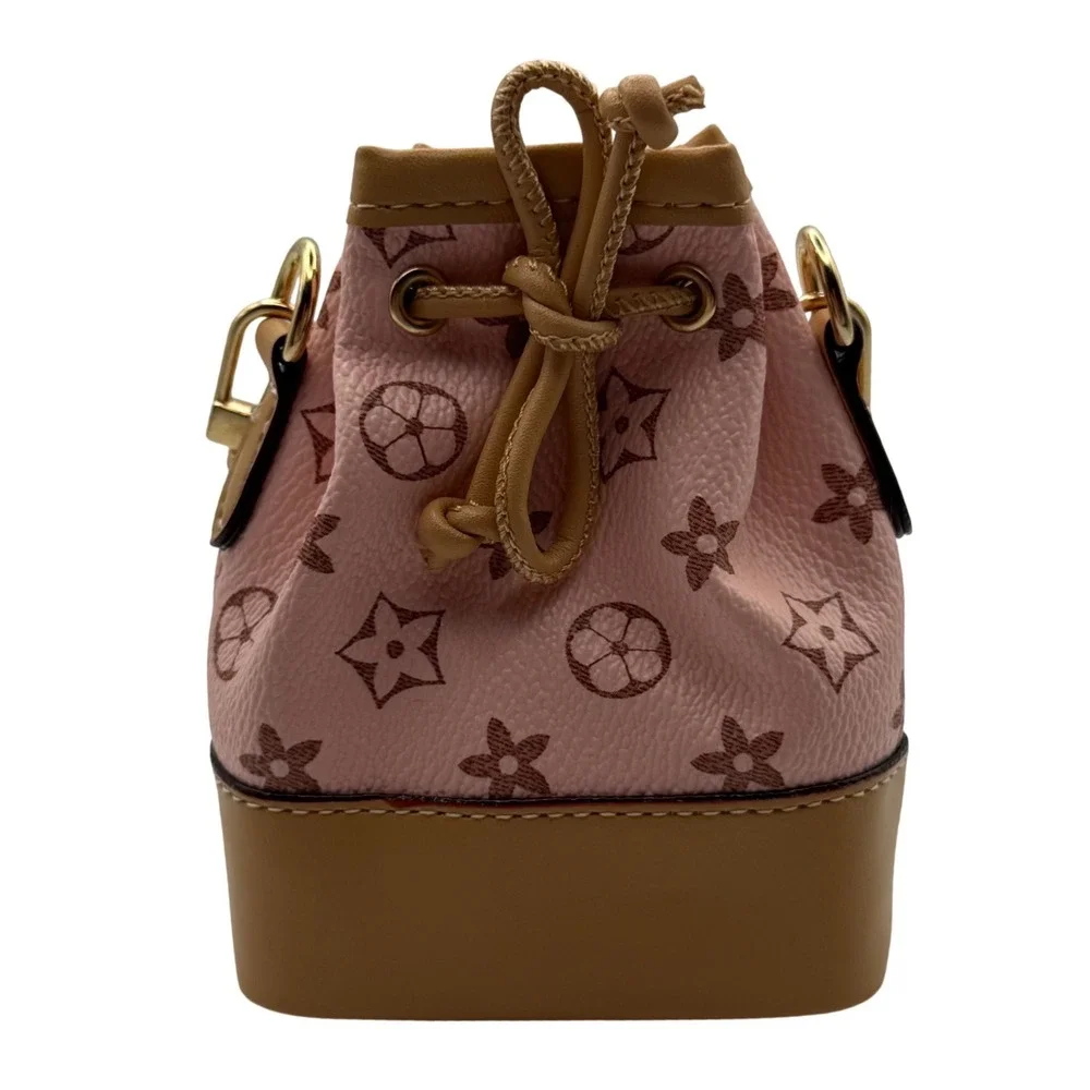 Pink Monogram Bucket‎ Mini Bag Small Cute Drawstring Purse